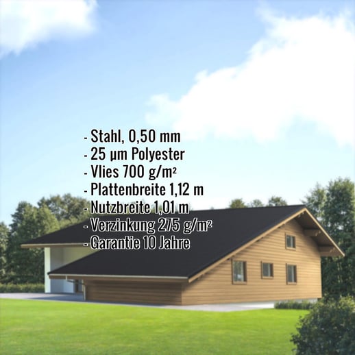 Pfannenblech EUROPA | Anti-Tropf 700 g/m² | Stahl 0,50 mm | 25 µm Polyester | 9005 - Tiefschwarz #2