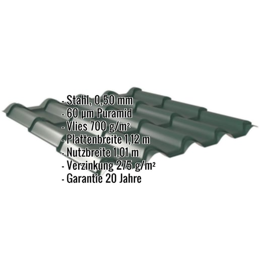 Pfannenblech EUROPA | Anti-Tropf 700 g/m² | Stahl 0,50 mm | 60 µm Puramid | 6005 - Moosgrün #2