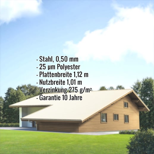 Pfannenblech EUROPA | Stahl 0,50 mm | 25 µm Polyester | 1015 - Hellelfenbein #2