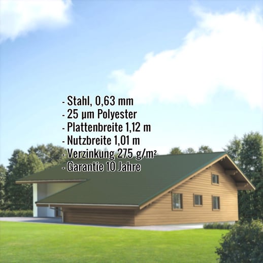 Pfannenblech EUROPA | Stahl 0,63 mm | 25 µm Polyester | 6020 - Chromoxidgrün #2