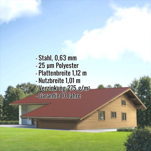 Pfannenblech EUROPA | Stahl 0,63 mm | 25 µm Polyester | 8012 - Rotbraun #2