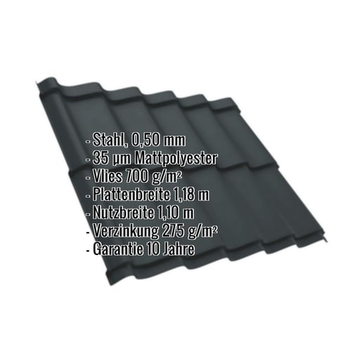 Pfannenblech Szafir 350/15 | Anti-Tropf 700 g/m² | Stahl 0,50 mm | 35 µm Mattpolyester | 7016 - Anthrazitgrau #2