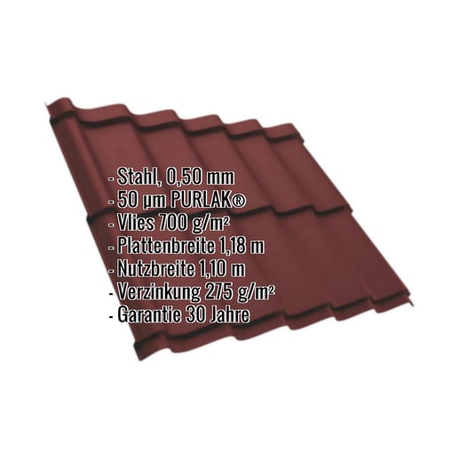 Pfannenblech Szafir 350/15 | Anti-Tropf 700 g/m² | Stahl 0,50 mm | 50 µm PURLAK® | 8012 - Rotbraun #2