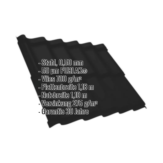 Pfannenblech Szafir 350/15 | Anti-Tropf 700 g/m² | Stahl 0,50 mm | 50 µm PURLAK® | 9005 - Tiefschwarz #2