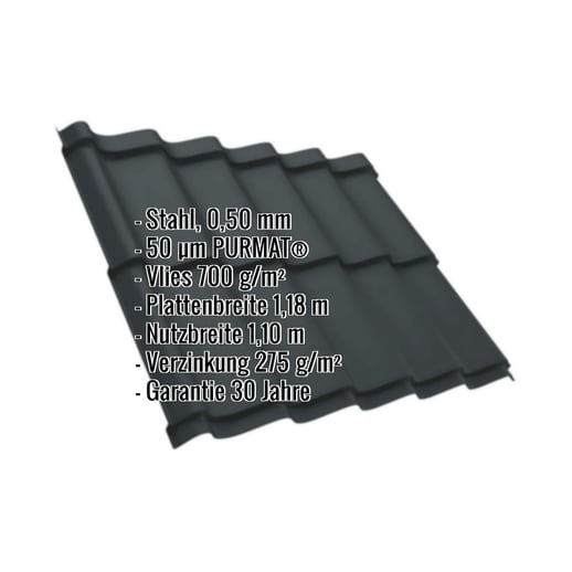 Pfannenblech Szafir 350/15 | Anti-Tropf 700 g/m² | Stahl 0,50 mm | 50 µm PURMAT® | 7016 - Anthrazitgrau #2