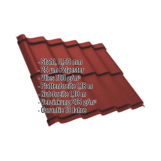Pfannenblech Szafir 350/15 | Anti-Tropf 700 g/m² | Stahl 0,50 mm | 25 µm Polyester | 028 - Kirschrot #2