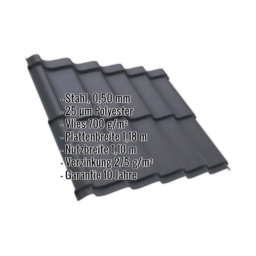 Pfannenblech Szafir 350/15 | Anti-Tropf 700 g/m² | Stahl 0,50 mm | 25 µm Polyester | 7024 - Graphitgrau #2