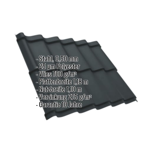 Pfannenblech Szafir 350/15 | Anti-Tropf 700 g/m² | Stahl 0,50 mm | 25 µm Polyester | 7016 - Anthrazitgrau #2