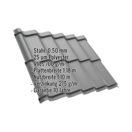 Pfannenblech Szafir 350/15 | Anti-Tropf 700 g/m² | Stahl 0,50 mm | 25 µm Polyester | 9007 - Graualuminium #2