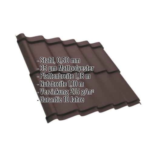 Pfannenblech Szafir 350/15 | Stahl 0,50 mm | 35 µm Mattpolyester | 8017 - Schokoladenbraun #2