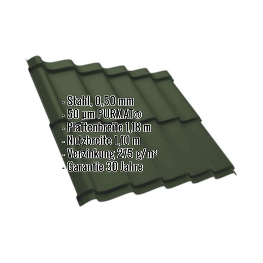 Pfannenblech Szafir 350/15 | Stahl 0,50 mm | 50 µm PURMAT® | 011 - Grün #2