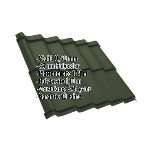 Pfannenblech Szafir 350/15 | Stahl 0,50 mm | 25 µm Polyester | 6020 - Chromoxidgrün #2