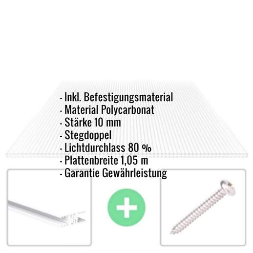 Polycarbonat Doppelstegplatte | 10 mm | Profil Zevener Sprosse | Sparpaket | Plattenbreite 1,05 m | Klar | Breite 3,34 m | Länge 2,00 m #2