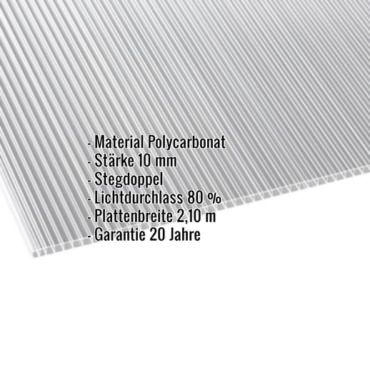 Polycarbonat Doppelstegplatte | 10 mm | Breite 2,10 m | Klar | Beidseitiger UV-Schutz | 2,00 m #2