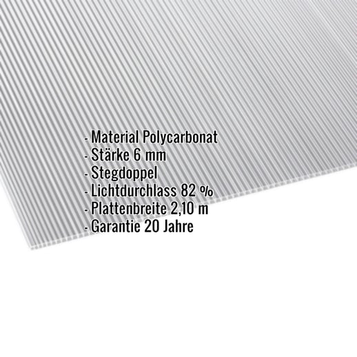 Polycarbonat Doppelstegplatte | 6 mm | Breite 2,10 m | Klar | Beidseitiger UV-Schutz | 5,00 m #2
