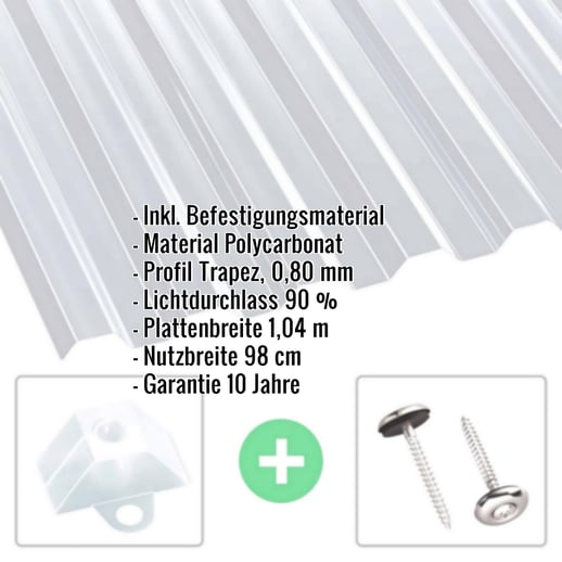 Polycarbonat Spundwandplatte | 76/18 | Sparpaket | 0,80 mm | Klar | Breite 3,00 m | Länge 2,00 m #2