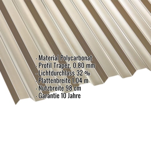 Polycarbonat Spundwandplatte | 76/18 | 0,80 mm | Bronze | 2,00 m #2