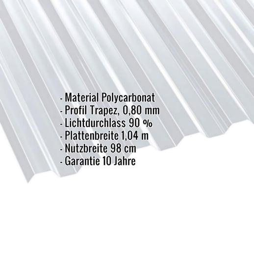 Polycarbonat Spundwandplatte | 76/18 | 0,80 mm | Klar | 2,00 m #2