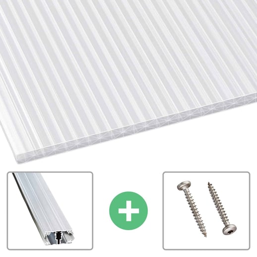 Polycarbonat Stegplatte | 16 mm | Profil A1 | Sparpaket | Plattenbreite 1,20 m | Opal-Weiß | X-Struktur | Breite 3,74 m | Länge 2,00 m #1