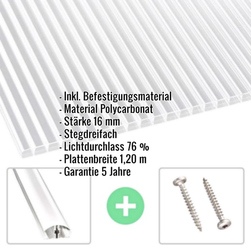 Polycarbonat Stegplatte | 16 mm | Profil A4 | Sparpaket | Plattenbreite 1,20 m | Klar | Blueline | Breite 8,67 m | Länge 3,00 m #2