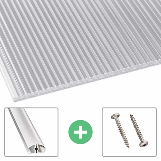 Polycarbonat Stegplatte | 16 mm | Profil A4 | Sparpaket | Plattenbreite 1,20 m | Klar | X-Struktur | Breite 3,75 m | Länge 2,00 m #1