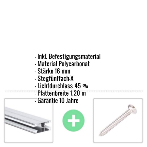 Polycarbonat Stegplatte | 16 mm | Profil DUO | Sparpaket | Plattenbreite 1,20 m | Opal Weiß | X-Struktur | Breite 7,44 m | Länge 3,50 m #2