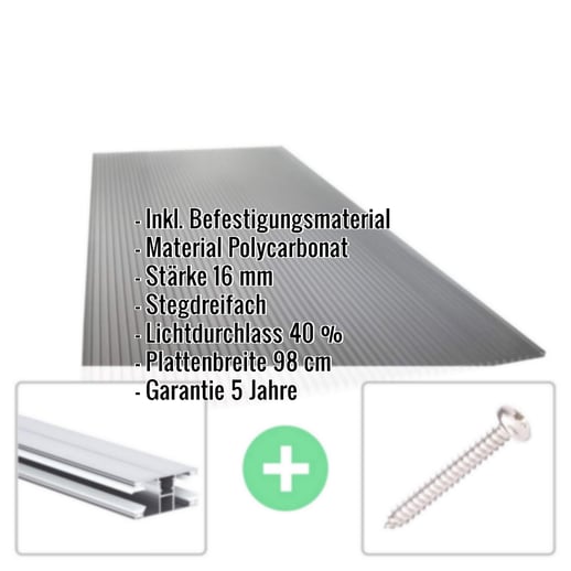 Polycarbonat Stegplatte | 16 mm | Profil DUO | Sparpaket | Plattenbreite 98 cm | Anthrazitgrau | Novalite | Breite 3,09 m | Länge 2,00 m #2