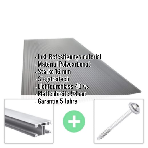 Polycarbonat Stegplatte | 16 mm | Profil ECO | Sparpaket | Plattenbreite 98 cm | Anthrazitgrau | Novalite | Breite 6,05 m | Länge 3,50 m #2