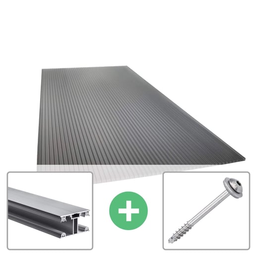 Polycarbonat Stegplatte | 16 mm | Profil ECO | Sparpaket | Plattenbreite 98 cm | Anthrazitgrau | Novalite | Breite 6,05 m | Länge 3,50 m #1