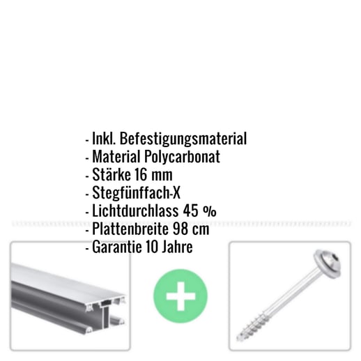 Polycarbonat Stegplatte | 16 mm | Profil ECO | Sparpaket | Plattenbreite 98 cm | Opal Weiß | X-Struktur | Breite 5,05 m | Länge 2,00 m #2
