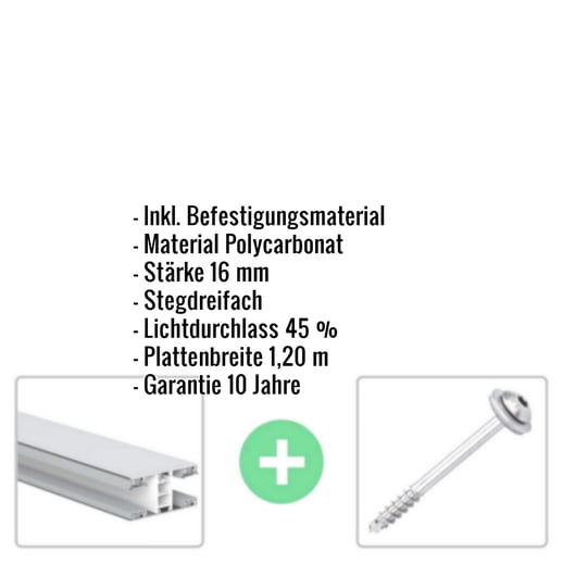 Polycarbonat Stegplatte | 16 mm | Profil Mendiger | Sparpaket | Plattenbreite 1,20 m | Opal Weiß | Breite 8,67 m | Länge 3,00 m #2