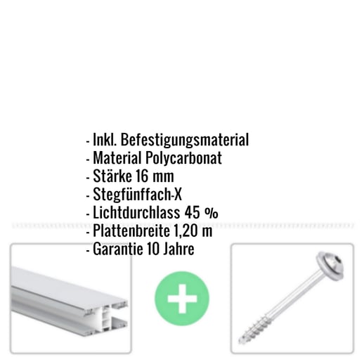 Polycarbonat Stegplatte | 16 mm | Profil Mendiger | Sparpaket | Plattenbreite 1,20 m | Opal Weiß | X-Struktur | Breite 8,67 m | Länge 3,00 m #2