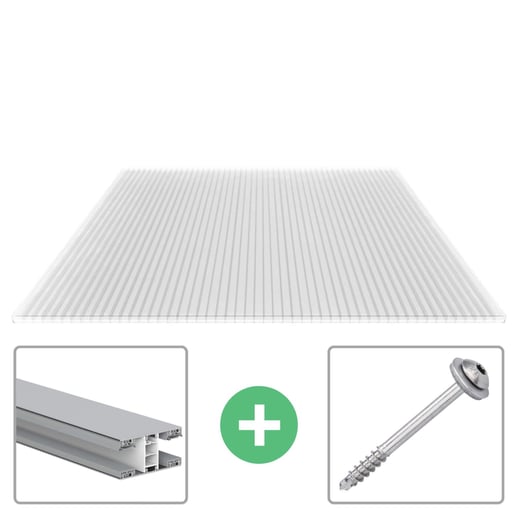 Polycarbonat Stegplatte | 16 mm | Profil Mendiger | Sparpaket | Plattenbreite 98 cm | Klar | Breite 3,09 m | Länge 2,00 m #1