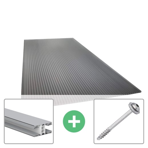 Polycarbonat Stegplatte | 16 mm | Profil Mendiger | Sparpaket | Plattenbreite 98 cm | Anthrazitgrau | Novalite | Breite 3,09 m | Länge 2,00 m #1