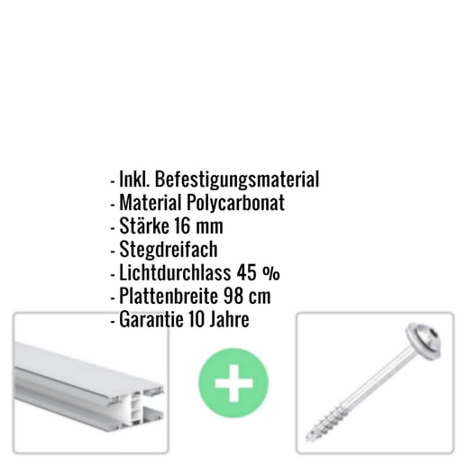 Polycarbonat Stegplatte | 16 mm | Profil Mendiger | Sparpaket | Plattenbreite 98 cm | Opal Weiß | Breite 3,09 m | Länge 2,00 m #2