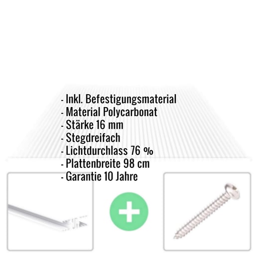 Polycarbonat Stegplatte | 16 mm | Profil Zevener Sprosse | Sparpaket | Plattenbreite 98 cm | Klar | Breite 3,13 m | Länge 2,00 m #2