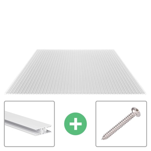 Polycarbonat Stegplatte | 16 mm | Profil Zevener Sprosse | Sparpaket | Plattenbreite 1,20 m | Klar | X-Struktur | Breite 6,27 m | Länge 4,50 m #1