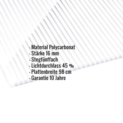 Polycarbonat Stegplatte | 16 mm | Breite 98 cm | Klar / Weiß gestreift | Beidseitiger UV-Schutz | 3,50 m #2