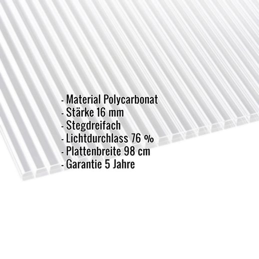 Polycarbonat Stegplatte | 16 mm | Breite 98 cm | Klar | Blueline | 3,50 m #2
