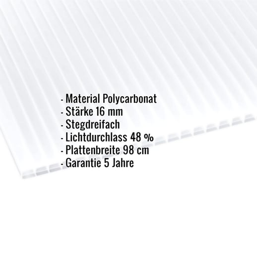Polycarbonat Stegplatte | 16 mm | Breite 98 cm | Opal Weiß | Blueline | 3,50 m #2