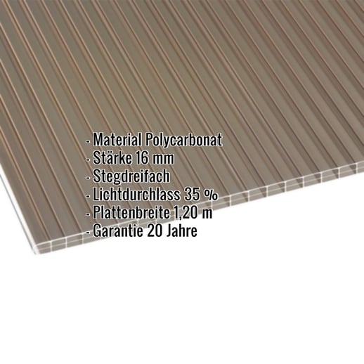Polycarbonat Stegplatte | 16 mm | Breite 1,20 m | Bronze | Beidseitiger UV-Schutz | 3,50 m #2