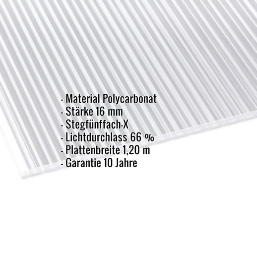 Polycarbonat Stegplatte | 16 mm | Breite 1,20 m | Klar | X-Struktur | 3,50 m #2