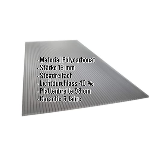 Polycarbonat Stegplatte | 16 mm | Breite 98 cm | Anthrazitgrau | Novalite | 4,50 m #2