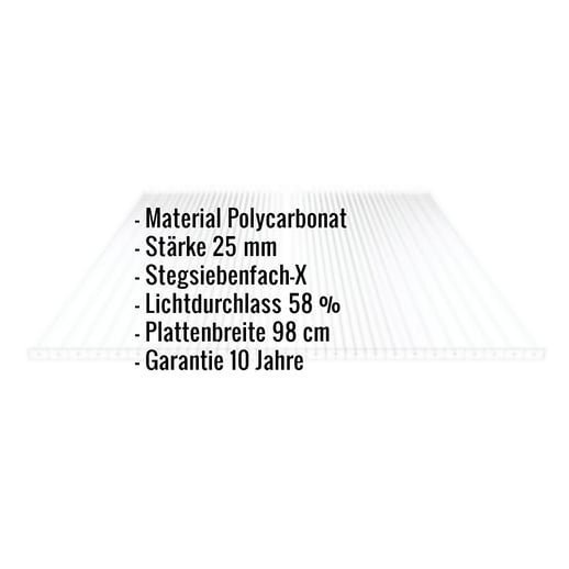 Polycarbonat Stegplatte | 25 mm | Breite 98 cm | Klar | X-Struktur | 2,00 m #2