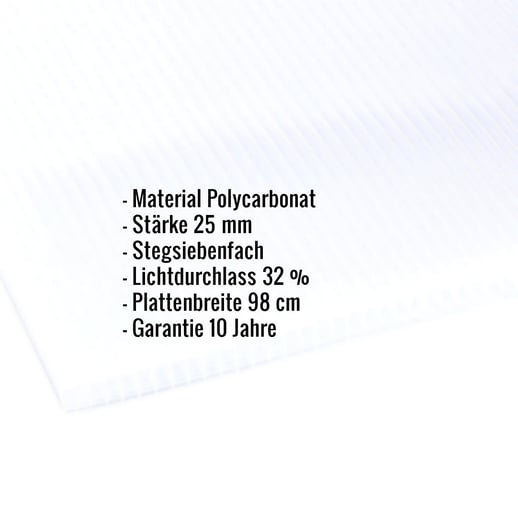 Polycarbonat Stegplatte | 25 mm | Breite 98 cm | Opal Weiß | Temperaturreduzierend | 2,00 m #2