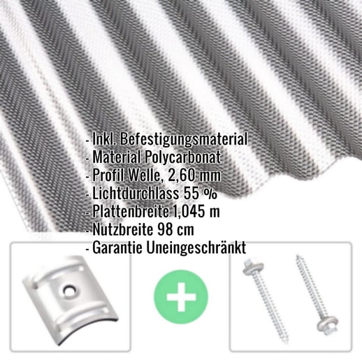 Polycarbonat Wellplatte | 76/18 | Sparpaket | 2,60 mm | Graphit | Wabenstruktur | Breite 7,91 m | Länge 5,00 m #2