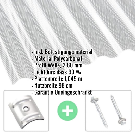 Polycarbonat Wellplatte | 76/18 | Sparpaket | 2,60 mm | Klar | Wabenstruktur | Breite 7,91 m | Länge 5,00 m #2