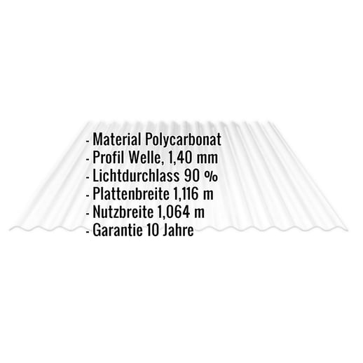 Polycarbonat Wellplatte | 76/18 | 1,40 mm | Klar | Rillenstruktur | 3,00 m #2