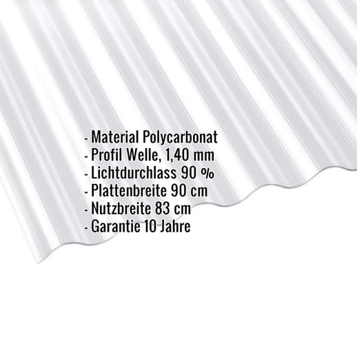Polycarbonat Wellplatte | 76/18 | 1,40 mm | Klar | Rillenstruktur | 3,00 m #2