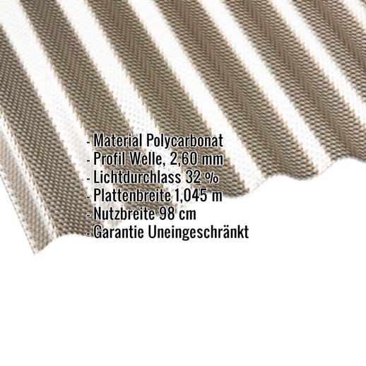 Polycarbonat Wellplatte | 76/18 | 2,60 mm | Bronze | Wabenstruktur | 5,00 m #2